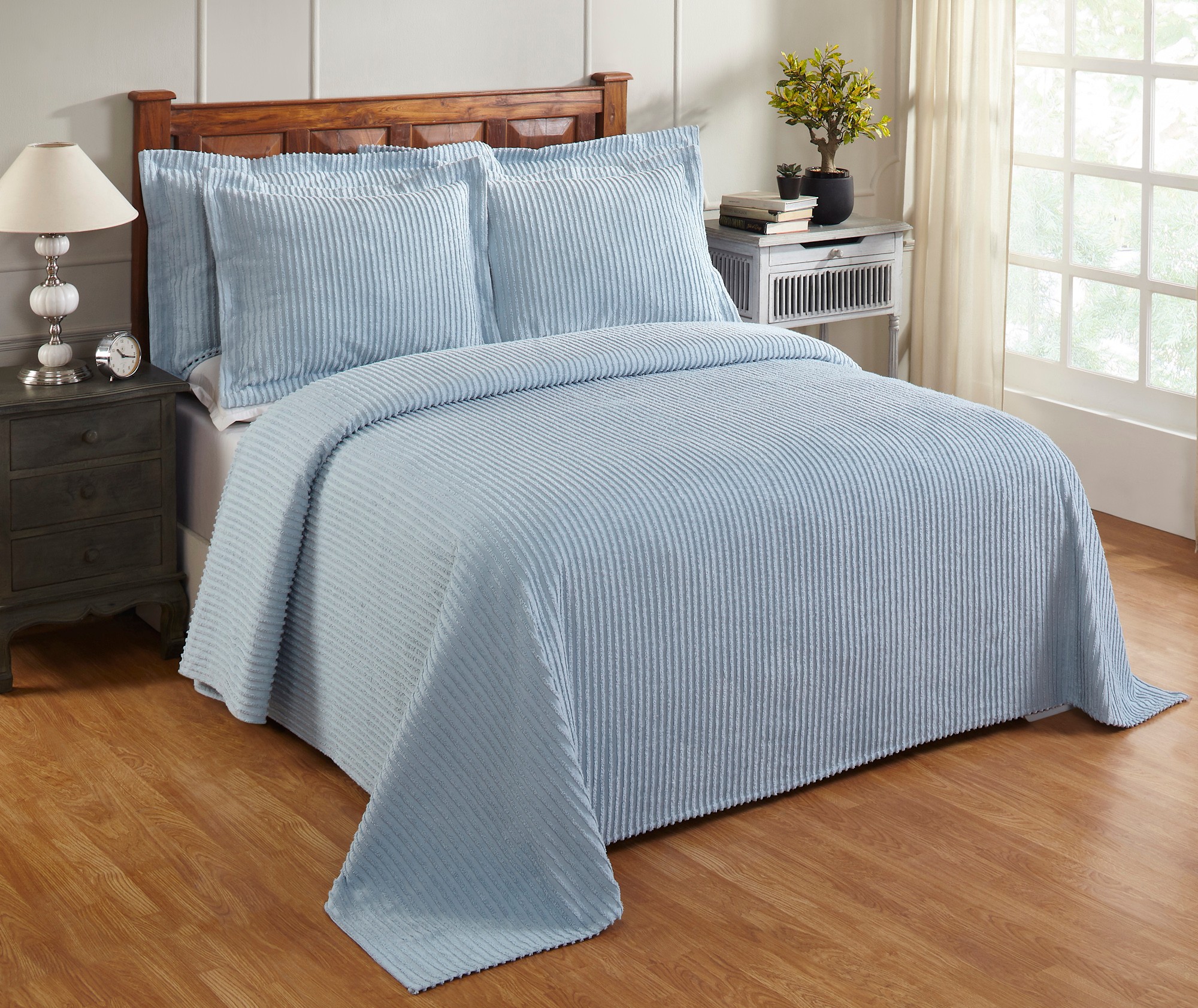 Better Trends Jullian Stripe Design 100% Cotton Queen Bedspread, for Adult - Blue - image 1 of 6