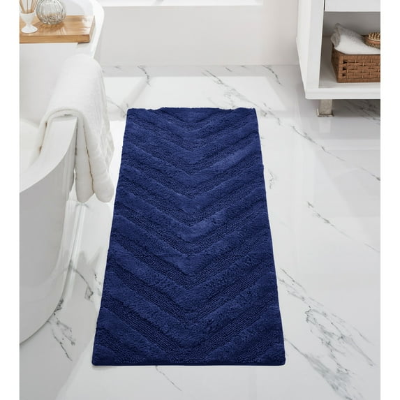 Better Trends Long Runner Bathroom Rug Extra Soft Non-Slip Bath Mat Water Absorbent 100% Cotton Washable Mat 20" x 60" Navy Hugo Collection