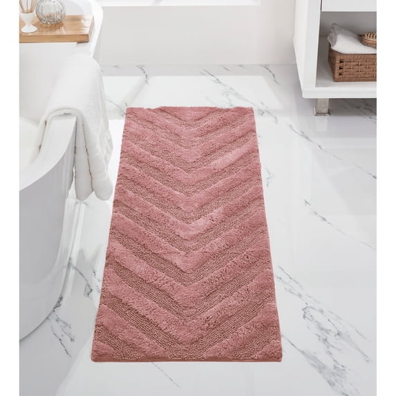 Better Trends Long Runner Bathroom Rug Extra Soft Non-Slip Bath Mat Water Absorbent 100% Cotton Washable Mat 20" x 60" Pink Hugo Collection