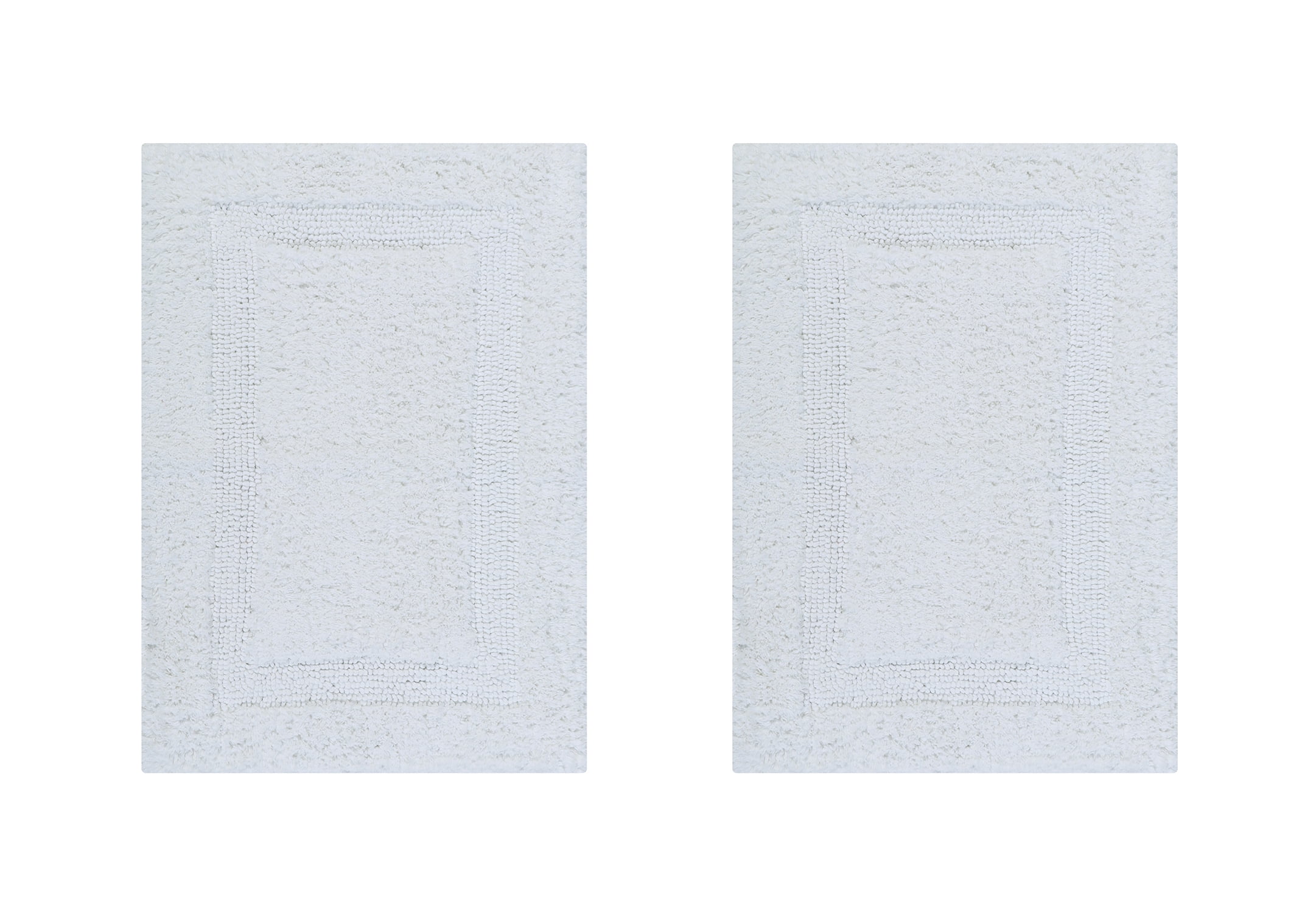 White Cotton Reversible Bath Mat Rug Set