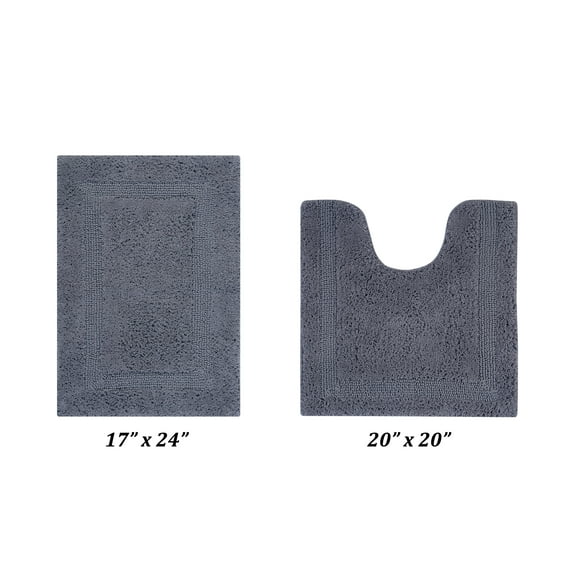Better Trends Premium 2 Piece Bathroom Rug Set 100% Cotton, Extra Soft Tufted Bath Mat, Water Absorbent & Reversible Mat, Gray Lux Collection