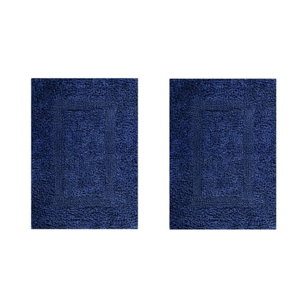 Better Trends Premium 2 Piece Bathroom Rug Set 100% Cotton, Extra Soft Tufted Bath Mat, Water Absorbent & Reversible Mat, Navy Lux Collection