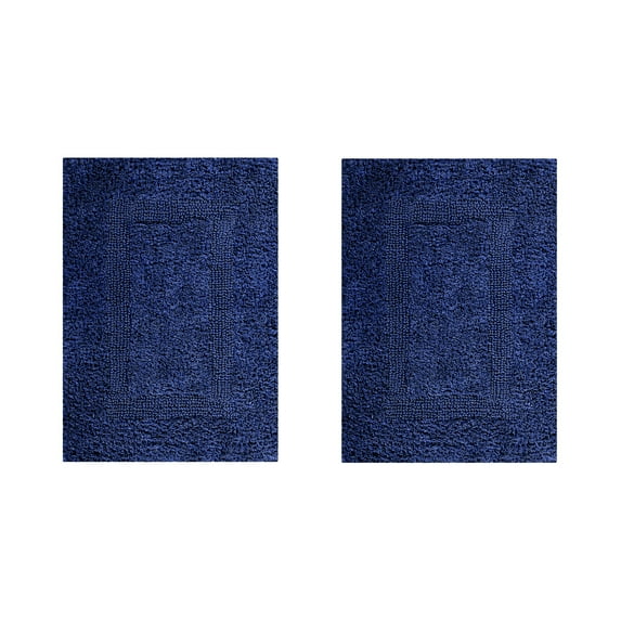 Better Trends Premium 2 Piece Bathroom Rug Set 100% Cotton, Extra Soft Tufted Bath Mat, Water Absorbent & Reversible Mat, Navy Lux Collection