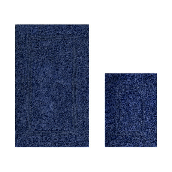 Better Trends Premium 2 Piece Bathroom Rug Set 100% Cotton, Extra Soft Tufted Bath Mat, Water Absorbent & Reversible Mat, Navy Lux Collection