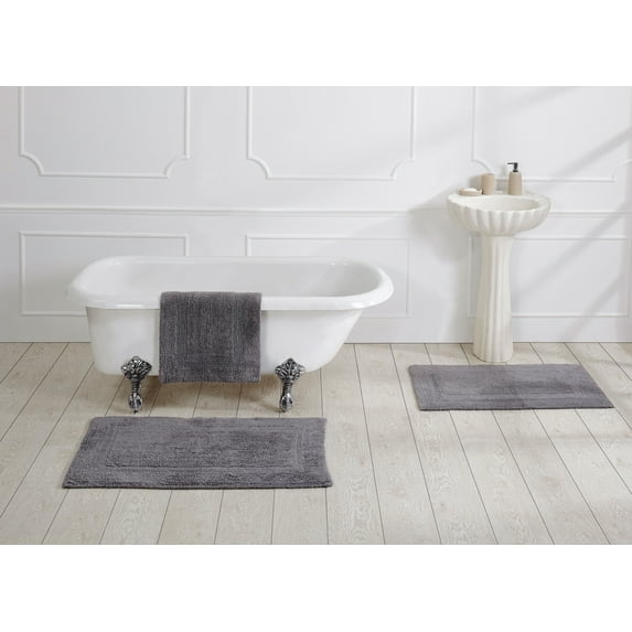 Better Trends 21" x 34" Premium Bathroom Rug Mat, 100% Cotton, Extra Soft Tufted Door Mat, Water Absorbent & Reversible Bath Mat (Gray) Lux Collection