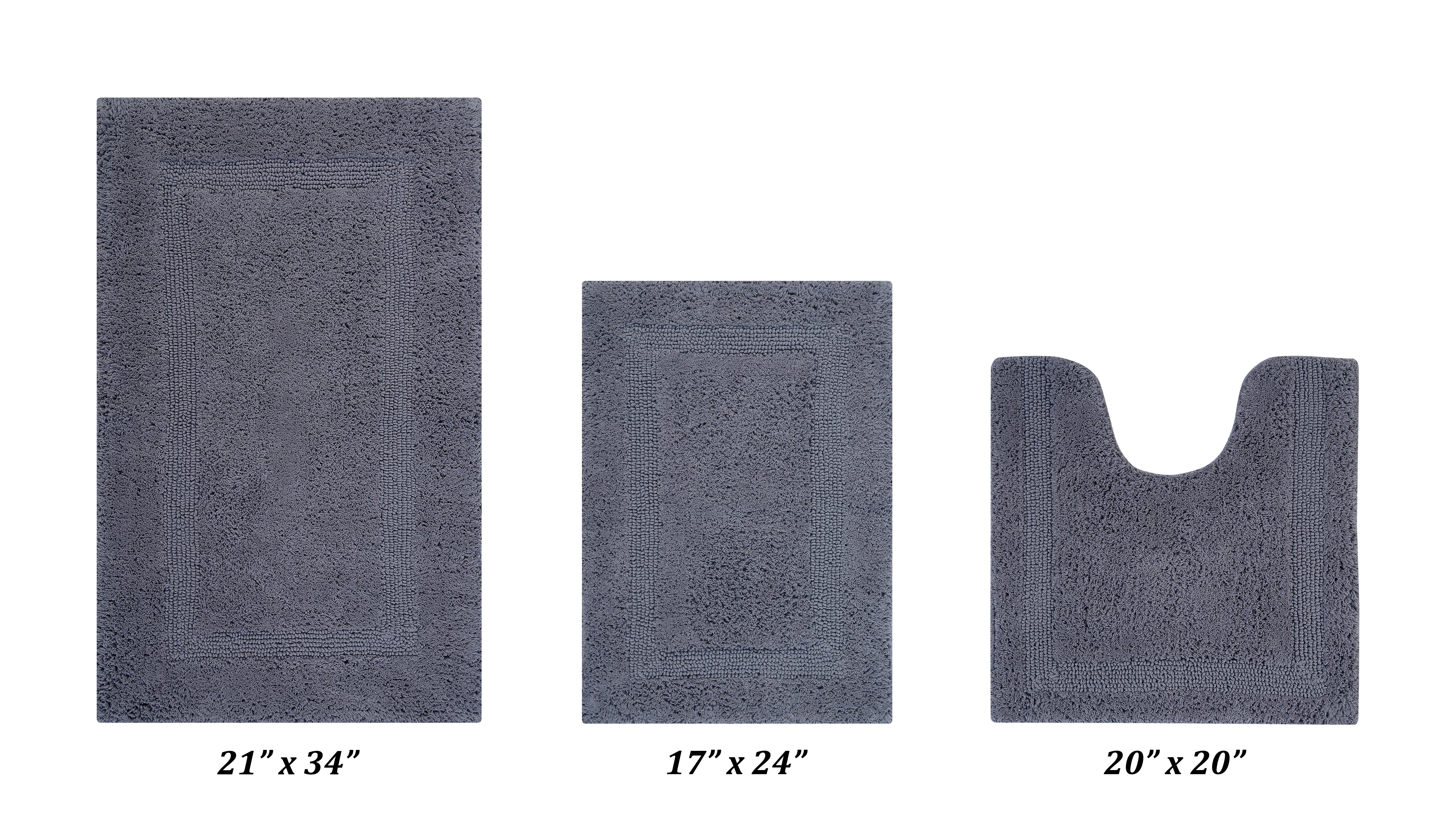 Better Trends Premium 3 Piece Bathroom Rug Set 100% Cotton, Extra Soft Tufted Bath Mat, Water Absorbent & Reversible Mat, Gray Lux Collection