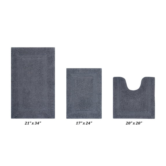 Better Trends Premium 3 Piece Bathroom Rug Set 100% Cotton, Extra Soft Tufted Bath Mat, Water Absorbent & Reversible Mat, Gray Lux Collection