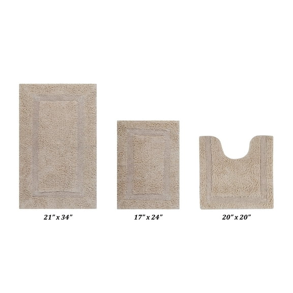 Better Trends Premium 3 Piece Bathroom Rug Set 100% Cotton, Extra Soft Tufted Bath Mat, Water Absorbent & Reversible Mat, Sand Lux Collection