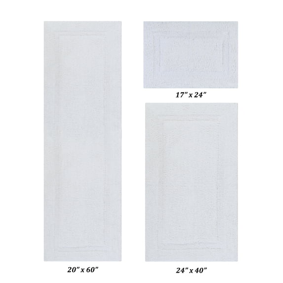 Better Trends Premium 3 Piece Bathroom Rug Set 100% Cotton, Extra Soft Tufted Bath Mat, Water Absorbent & Reversible Mat, White Lux Collection