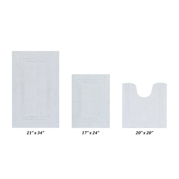 Better Trends Premium 3 Piece Bathroom Rug Set 100% Cotton, Extra Soft Tufted Bath Mat, Water Absorbent & Reversible Mat, White Lux Collection
