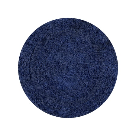 Better Trends Round Bath Mat 30" Diameter Elegant Reversible Bath Rug, Extra Soft Cotton for Ultimate Comfort, Absorbent, Ideal for Half Baths and Powder Rooms, (Navy) Lux Collection