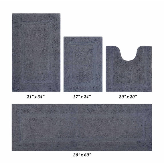 Better Trends Premium 4 Piece Bathroom Rug Set 100% Cotton, Extra Soft Tufted Bath Mat, Water Absorbent & Reversible Mat, Gray Lux Collection