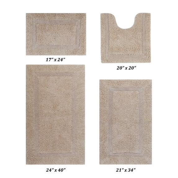 Better Trends Premium 4 Piece Bathroom Rug Set 100% Cotton, Extra Soft Tufted Bath Mat, Water Absorbent & Reversible Mat, Sand Lux Collection