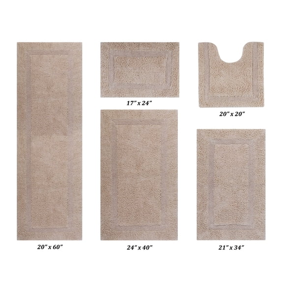 Better Trends Premium 5 Piece Bathroom Rug Set 100% Cotton, Extra Soft Tufted Bath Mat, Water Absorbent & Reversible Mat, Sand Lux Collection