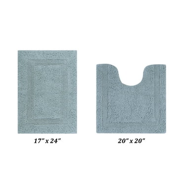 Better Trends Premium 2 Piece Bathroom Rug Set 100% Cotton, Extra Soft Tufted Bath Mat, Water Absorbent & Reversible Mat, Blue Lux Collection