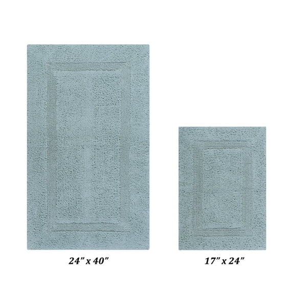 Better Trends Premium 2 Piece Bathroom Rug Set 100% Cotton, Extra Soft Tufted Bath Mat, Water Absorbent & Reversible Mat, Blue Lux Collection