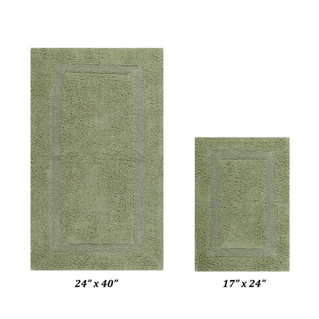 Better Trends Premium 2 Piece Bathroom Rug Set 100% Cotton, Extra Soft Tufted Bath Mat, Water Absorbent & Reversible Mat, Sage Lux Collection