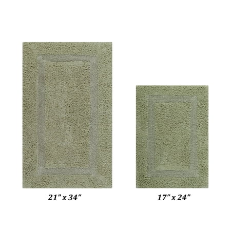 Better Trends Premium 2 Piece Bathroom Rug Set 100% Cotton, Extra Soft Tufted Bath Mat, Water Absorbent & Reversible Mat, Sage Lux Collection