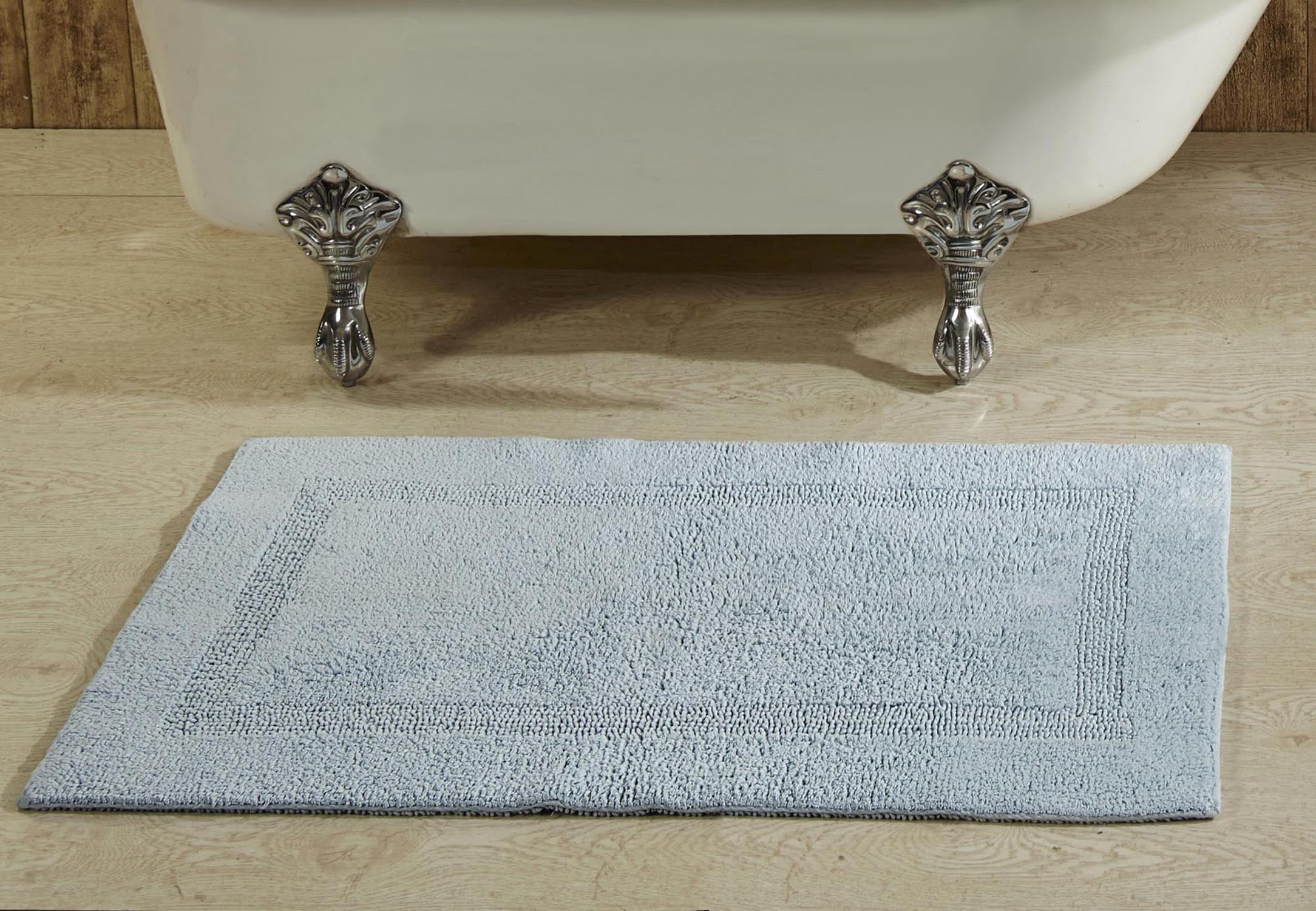 Lux Collection Blue Cotton Reversible Bath Rug 21" x 34"
