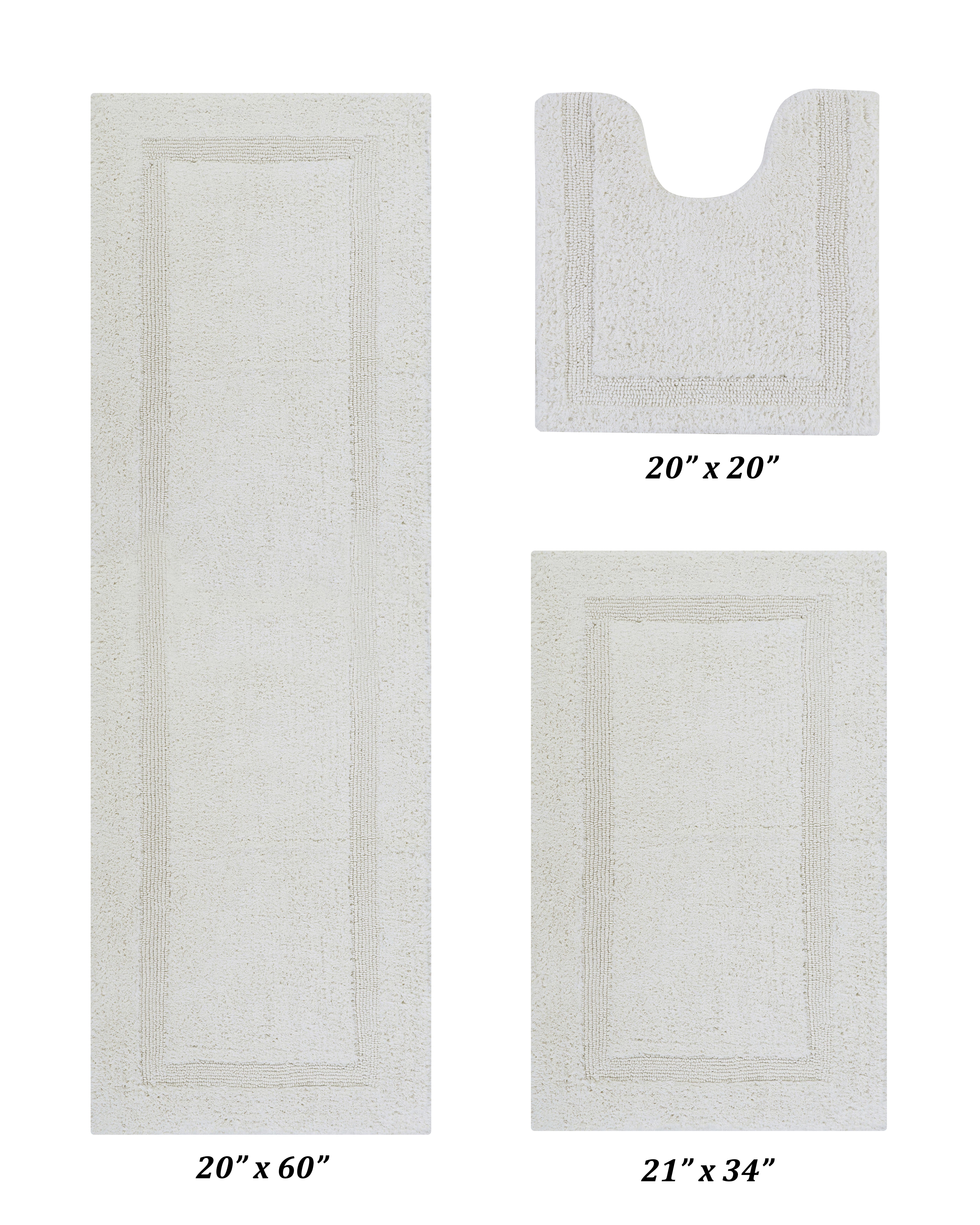 Luxurious Ivory Cotton Tufted Reversible 3-Piece Bath Rug Set