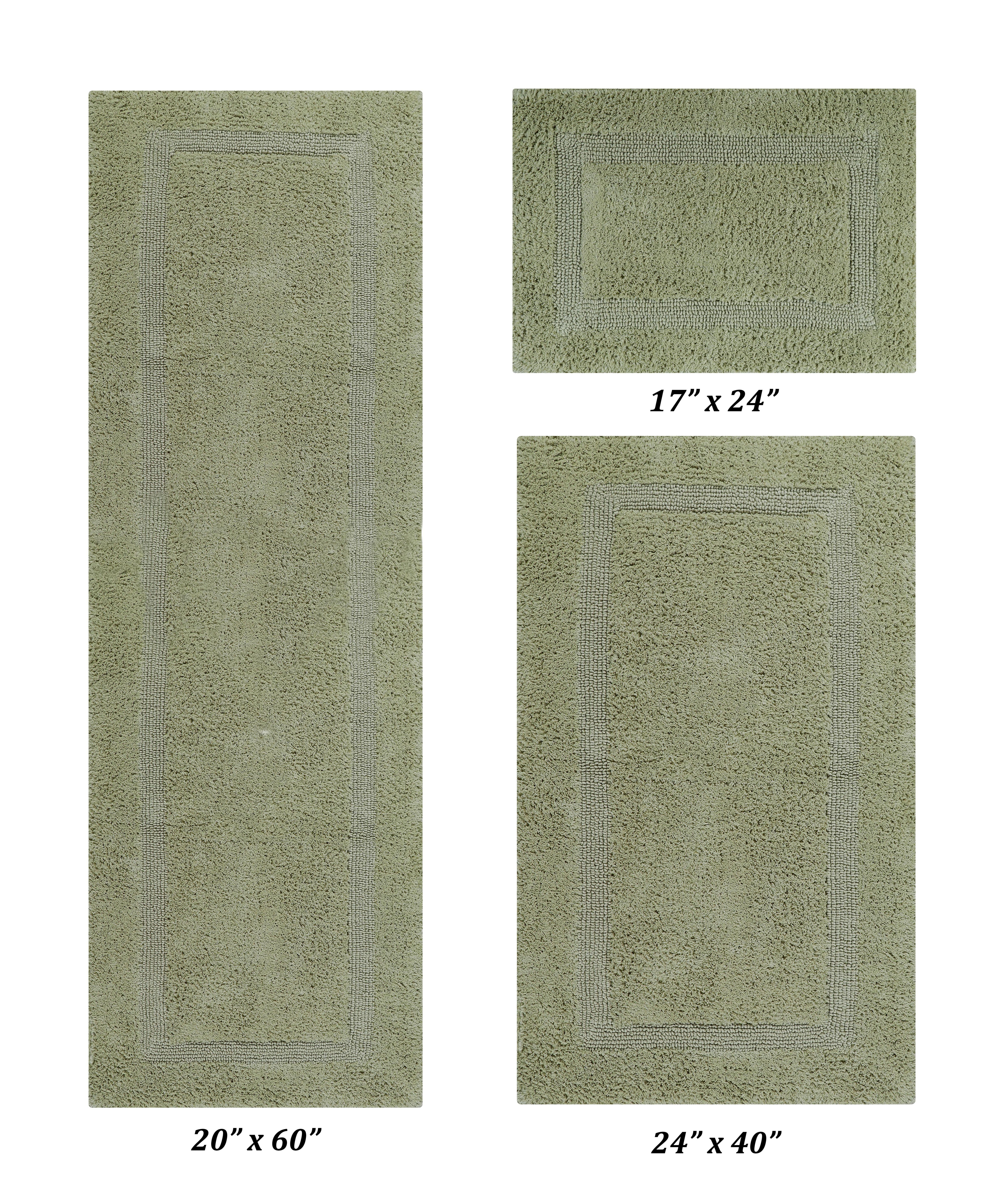 Better Trends Premium 3 Piece Bathroom Rug Set 100% Cotton, Extra Soft Tufted Bath Mat, Water Absorbent & Reversible Mat, Sage Lux Collection