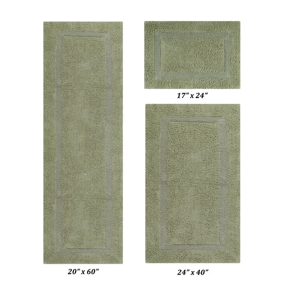 Better Trends Premium 3 Piece Bathroom Rug Set 100% Cotton, Extra Soft Tufted Bath Mat, Water Absorbent & Reversible Mat, Sage Lux Collection
