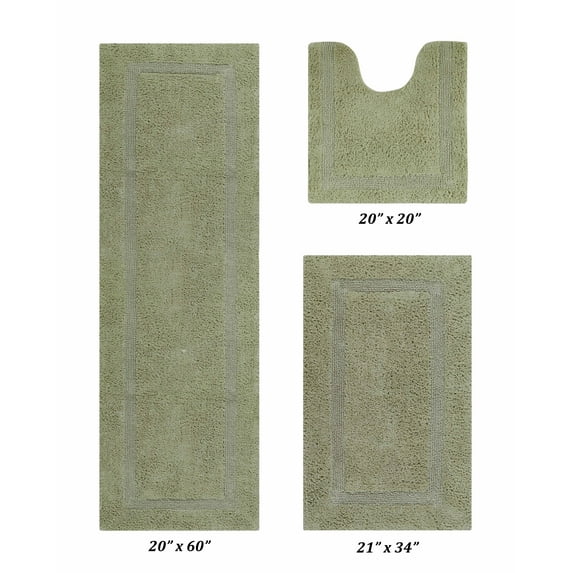 Better Trends Premium 3 Piece Bathroom Rug Set 100% Cotton, Extra Soft Tufted Bath Mat, Water Absorbent & Reversible Mat, Sage Lux Collection
