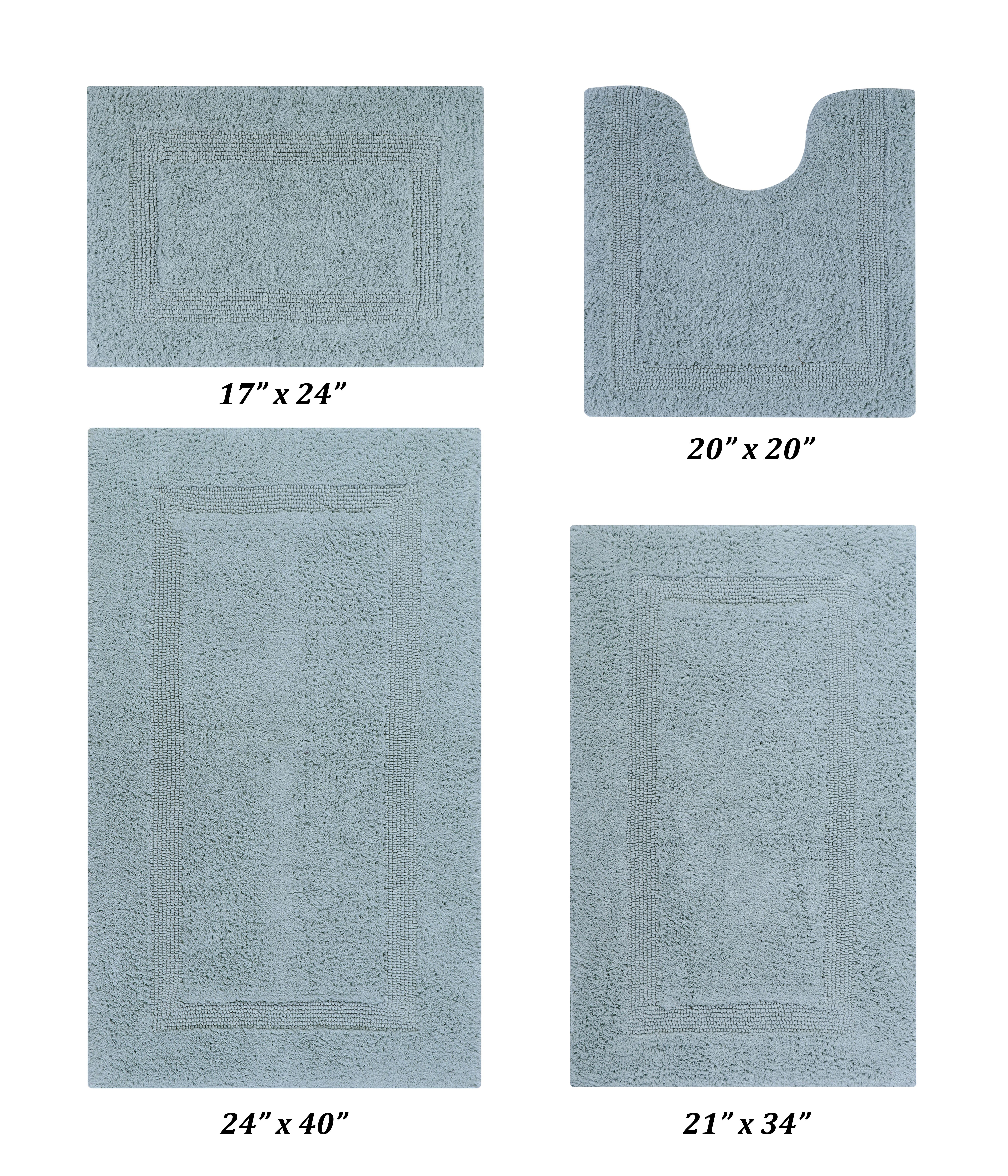 Luxurious Blue Cotton Tufted 4-Piece Bath Rug Set