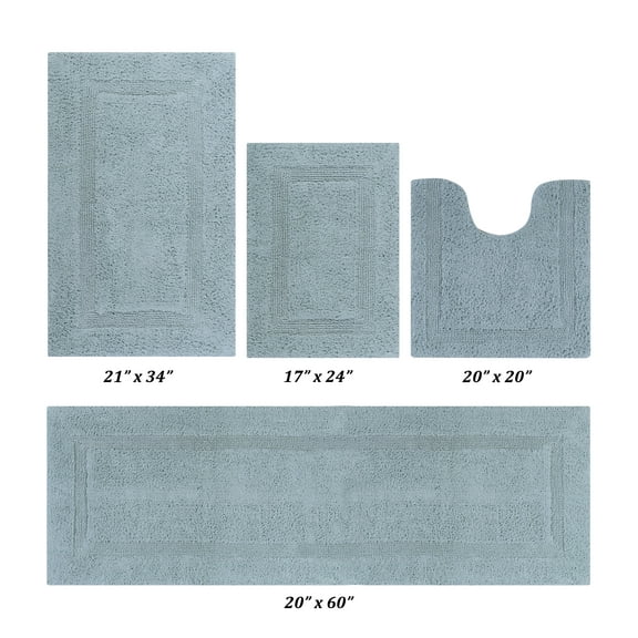 Better Trends Premium 4 Piece Bathroom Rug Set 100% Cotton, Extra Soft Tufted Bath Mat, Water Absorbent & Reversible Mat, Blue Lux Collection
