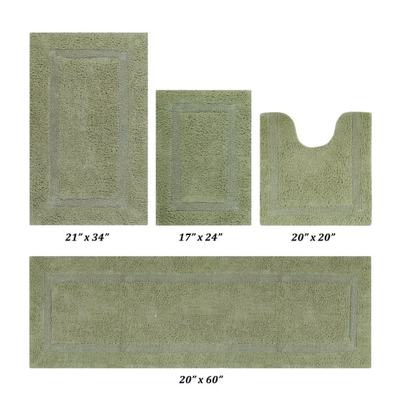 Better Trends Premium 4 Piece Bathroom Rug Set 100% Cotton, Extra Soft Tufted Bath Mat, Water Absorbent & Reversible Mat, Sage Lux Collection