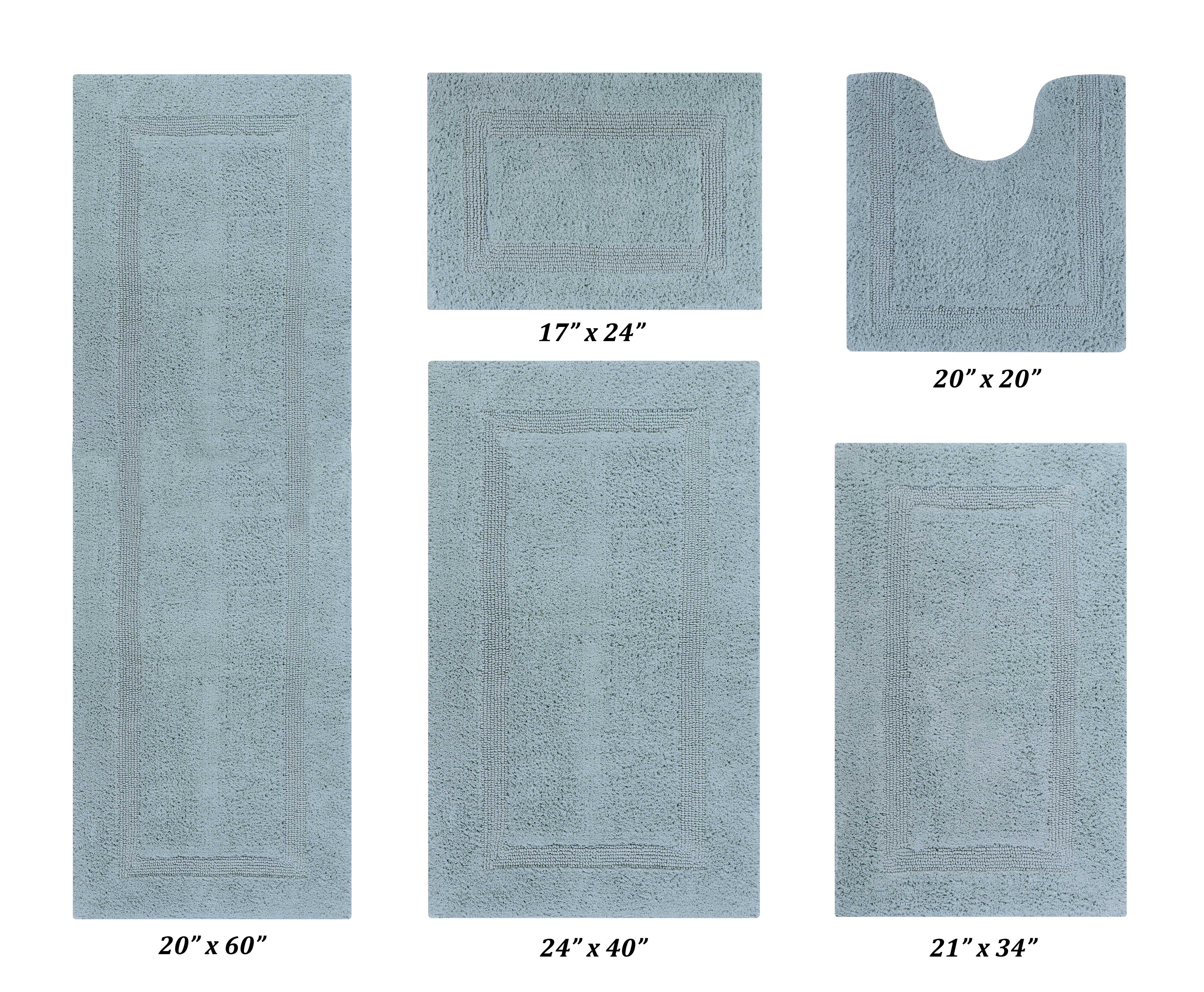 Blue Cotton Tufted 5-Piece Bathroom Rug Set