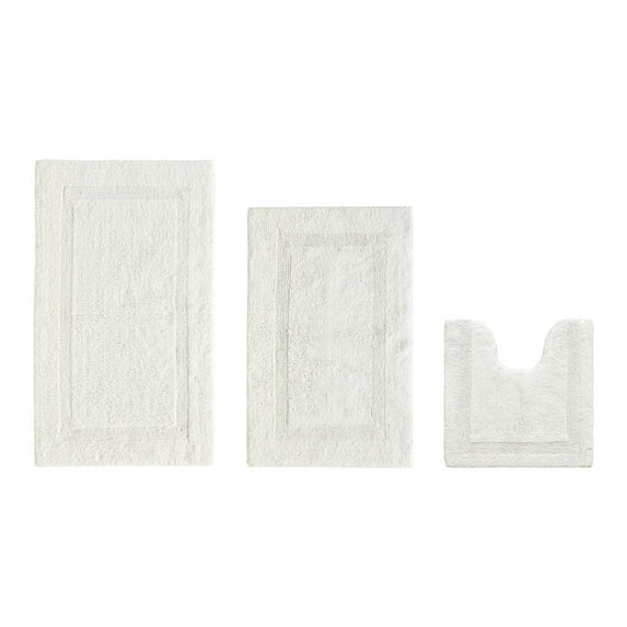 Better Trends Luxury 3 Piece Bathroom Rugs Set 100% Cotton Bath Rug Soft, Water Absorbent, Reversible, Machine Washable for Bathroom Decor Toilet Base Contour, Runner Mat Ivory Lux Collection