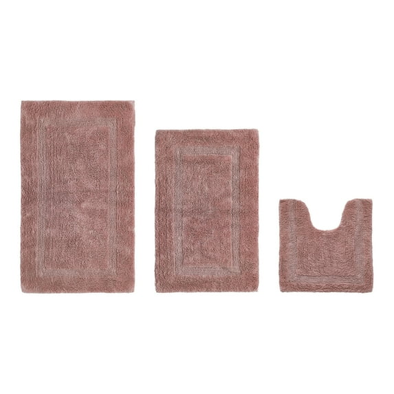Better Trends Luxury 3 Piece Bathroom Rugs Set 100% Cotton Bath Rug Soft, Water Absorbent, Reversible, Machine Washable for Bathroom Decor Toilet Base Contour, Runner Mat Pink Lux Collection