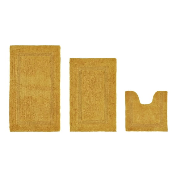 Better Trends Luxury 3 Piece Bathroom Rugs Set 100% Cotton Bath Rug Soft, Water Absorbent, Reversible, Machine Washable for Bathroom Decor Toilet Base Contour, Runner Mat Yellow Lux Collection