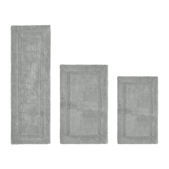 Better Trends Luxury Bath Rug 3 Piece Set 100% Cotton Tufted Bathroom Rug Water Absorbent, Reversible Machine Washable Runner Mat for Bathroom Floor Decor, Tub, Laundry Room Silver Lux Collection