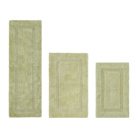 Better Trends Luxury Bath Rug 3 Piece Set 100% Cotton Tufted Bathroom Rug Water Absorbent, Reversible Machine Washable Runner Mat for Bathroom Floor Decor, Tub, Laundry Room Sage Lux Collection