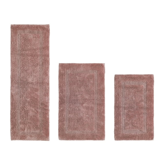 Better Trends Luxury Bath Rug 3 Piece Set 100% Cotton Tufted Bathroom Rug Water Absorbent, Reversible Machine Washable Runner Mat for Bathroom Floor Decor, Tub, Laundry Room Pink Lux Collection