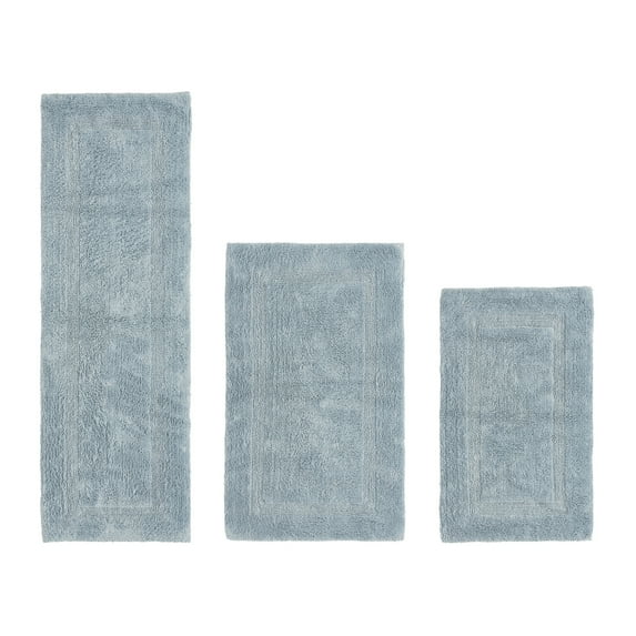 Better Trends Luxury Bath Rug 3 Piece Set 100% Cotton Tufted Bathroom Rug Water Absorbent, Reversible Machine Washable Runner Mat for Bathroom Floor Decor, Tub, Laundry Room Blue Lux Collection