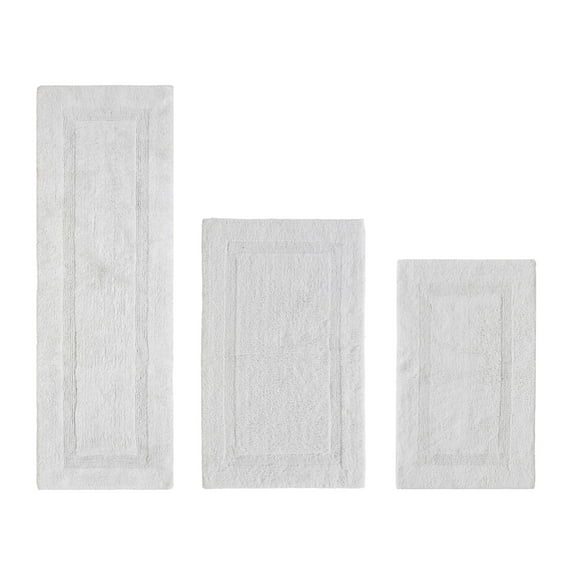 Better Trends Luxury Bath Rug 3 Piece Set 100% Cotton Tufted Bathroom Rug Water Absorbent, Reversible Machine Washable Runner Mat for Bathroom Floor Decor, Tub, Laundry Room White Lux Collection