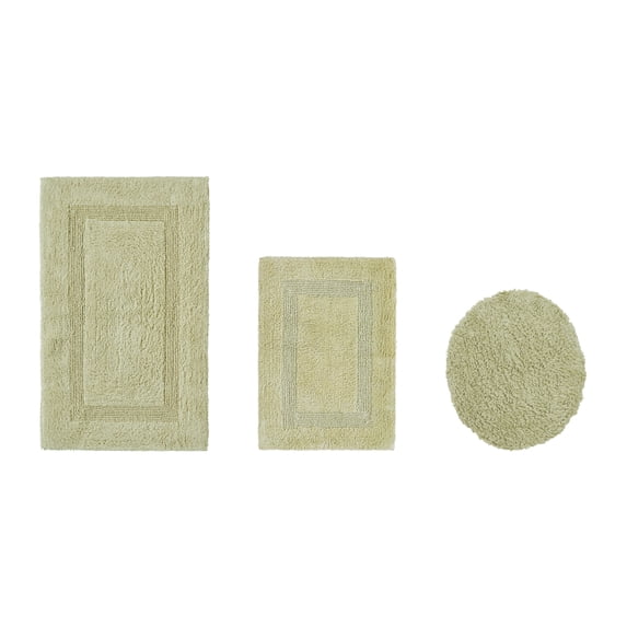 Better Trends Luxury Bath Rugs 3 Piece Set 100% Cotton Water Absorbent, Reversible Machine Washable Lid Cover, U Shap Toilet Base Contour for Bathroom Floor Decor, Toilet Cover Sage Lux Collection