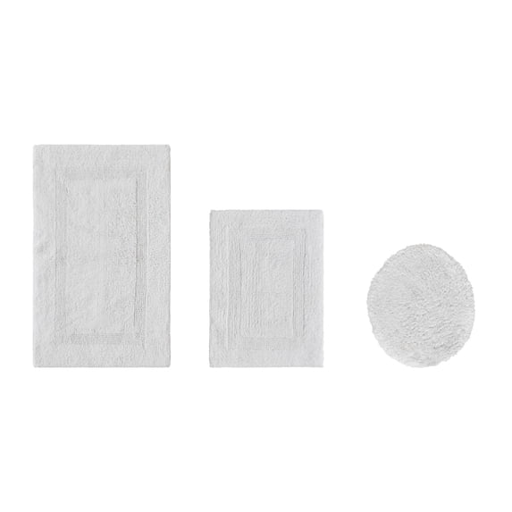Better Trends Luxury Bath Rugs 3 Piece Set 100% Cotton Water Absorbent, Reversible Machine Washable Lid Cover, U Shap Toilet Base Contour for Bathroom Floor Decor, Toilet Cover White Lux Collection