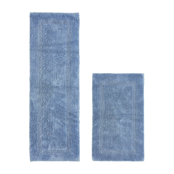 Better Trends Luxury Bathroom Rug 2 Piece Set 100% Cotton Bath Rug Water Absorbent, Reversible Machine Washable Runner Mat for Bathroom, Bathtub, Laundry Room 21"x34"|20"x60" Dark Blue Lux Collection