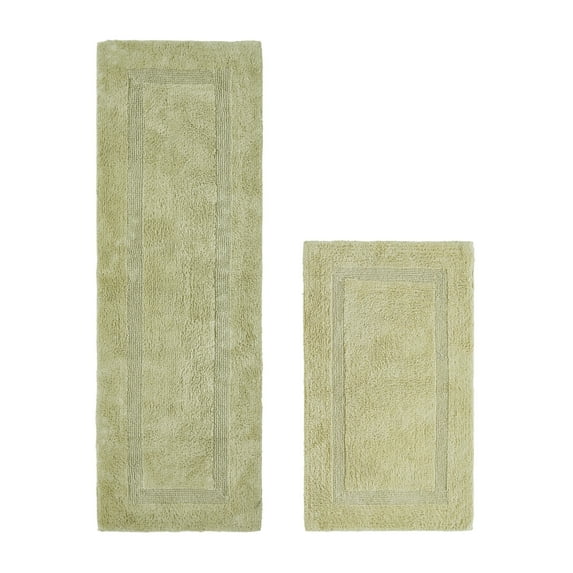 Better Trends Luxury Bathroom Rug 2 Piece Set 100% Cotton Bath Rug Water Absorbent, Reversible Machine Washable Runner Mat for Bathroom, Bathtub, Laundry Room 21"x34"|20"x60" Sage Lux Collection