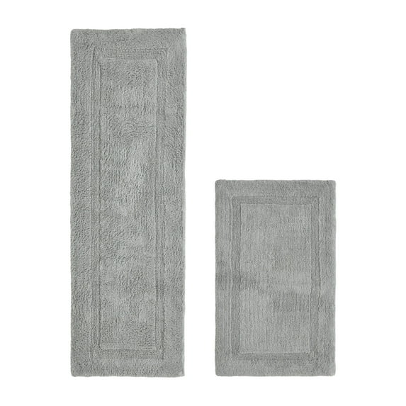 Better Trends Luxury Bathroom Rug 2 Piece Set 100% Cotton Bath Rug Water Absorbent, Reversible Machine Washable Runner Mat for Bathroom, Bathtub, Laundry Room 21"x34"|20"x60" Silver Lux Collection