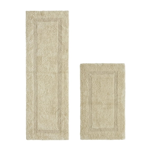 Better Trends Luxury Bathroom Rug 2 Piece Set 100% Cotton Bath Rug Water Absorbent, Reversible Machine Washable Runner Mat for Bathroom, Bathtub, Laundry Room 21"x34"|20"x60" Sand Lux Collection