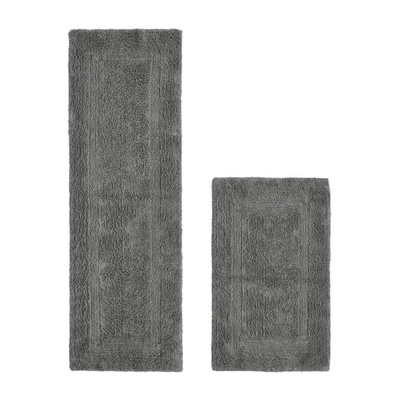 Better Trends Luxury Bathroom Rug 2 Piece Set 100% Cotton Bath Rug Water Absorbent, Reversible Machine Washable Runner Mat for Bathroom, Bathtub, Laundry Room 21"x34"|20"x60" Gray Lux Collection