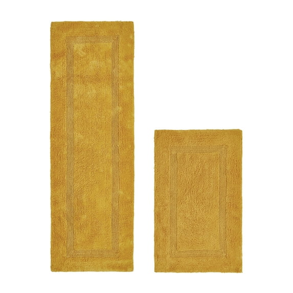 Better Trends Luxury Bathroom Rug 2 Piece Set 100% Cotton Bath Rug Water Absorbent, Reversible Machine Washable Runner Mat for Bathroom, Bathtub, Laundry Room 21"x34"|20"x60" Yellow Lux Collection