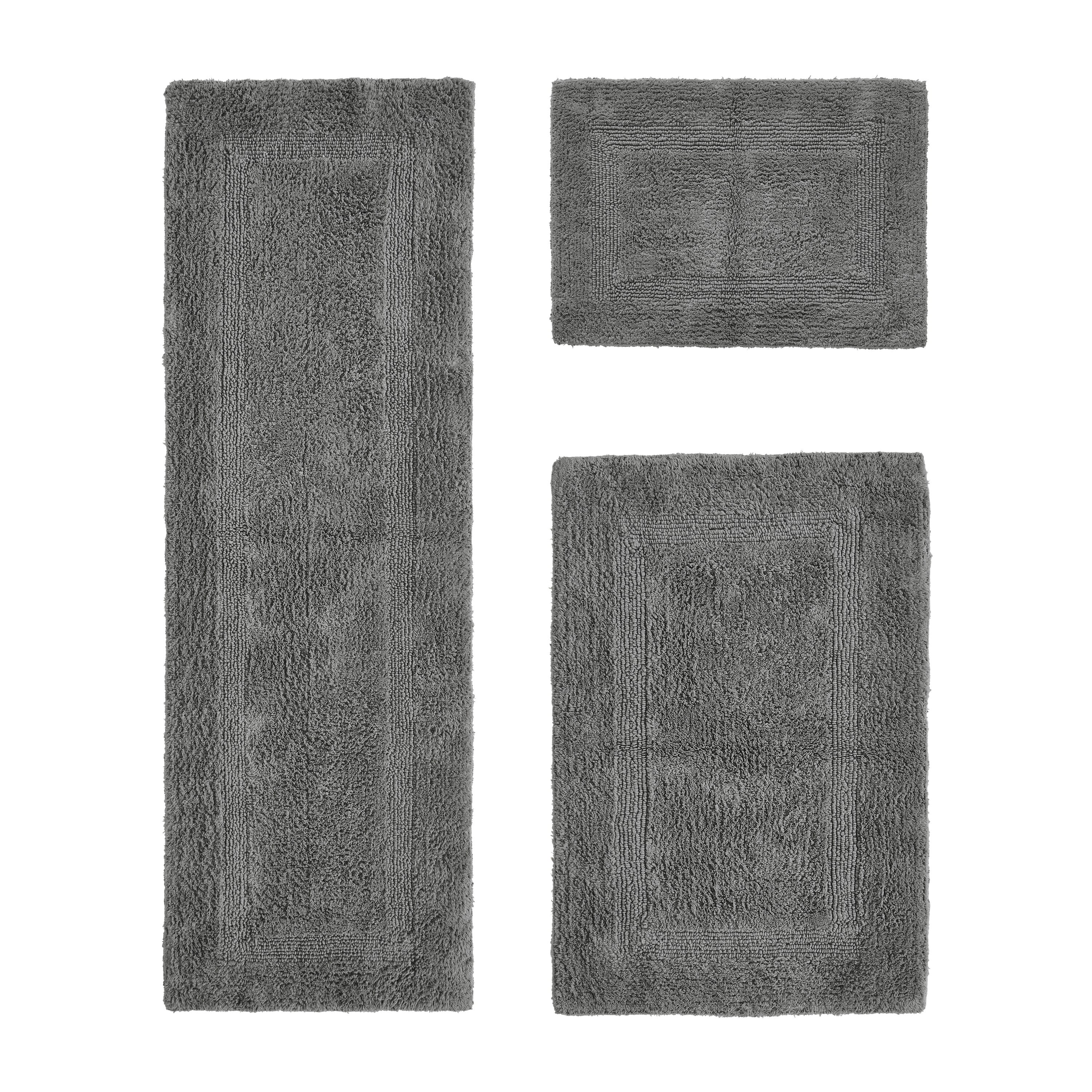 Better Trends Luxury Bathroom Rug 3 Piece Set 100% Cotton Tufted Bath Rug Water Absorbent, Reversible Machine Washable Bathmat Decor, Laundry Room Gray Lux Collection