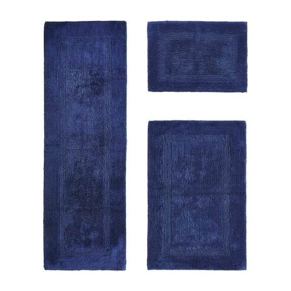 Better Trends Luxury Bathroom Rug 3 Piece Set 100% Cotton Tufted Bath Rug Water Absorbent, Reversible Machine Washable Bathmat Decor, Laundry Room Navy Lux Collection