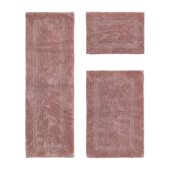 Better Trends Luxury Bathroom Rug 3 Piece Set 100% Cotton Tufted Bath Rug Water Absorbent, Reversible Machine Washable Bathmat Decor, Laundry Room Pink Lux Collection